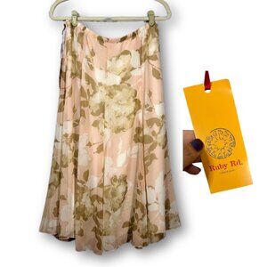 Ruby Rd. Women's Chiffon Floral Pleated Maxi Skirt Blush Pink Watercolor Size 8